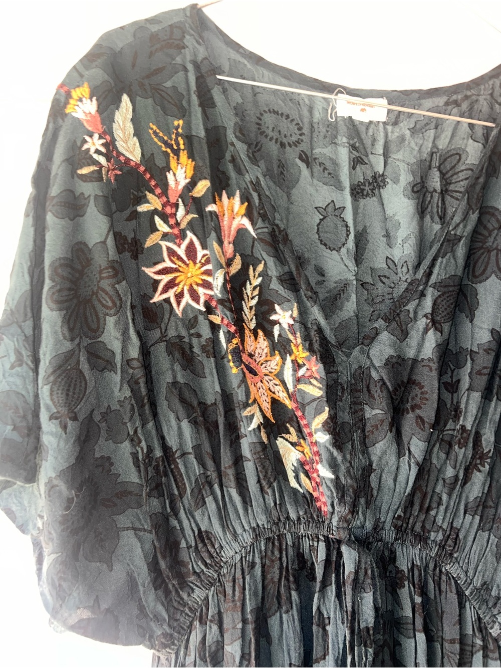 Cost Plus World Market Black Floral Embroidered Maxi Dress with Tassel - Picture 4 of 6
